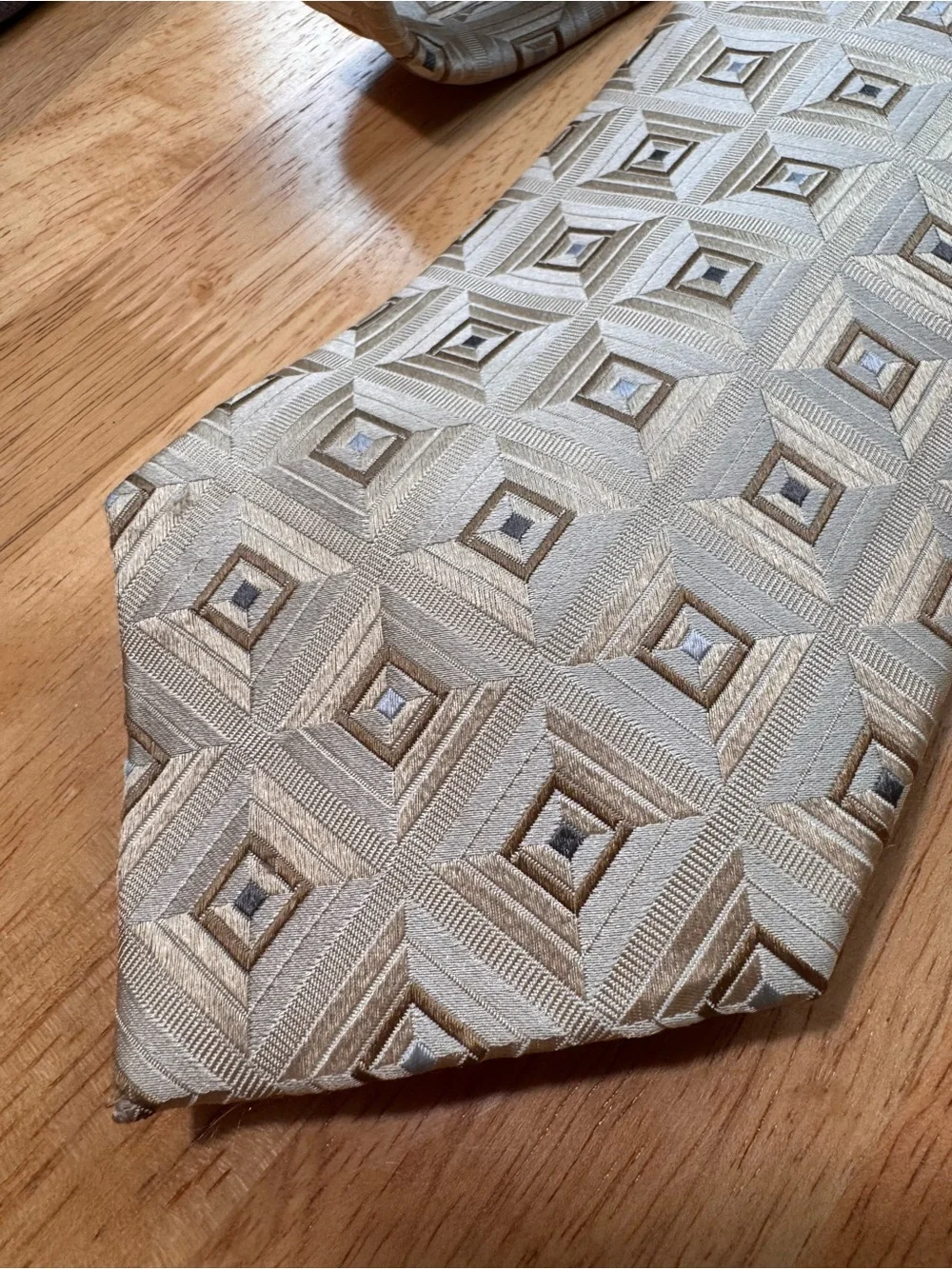 Beige Geometric Silk Tie - Unbranded